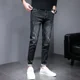 thumbnail image 5 of Pantalones vaqueros ajustados para hombre, pantalones vaqueros negros, pantalones casuales ajustados, elásticos, ajustados, estilo coreano, diseñador original, tallas XS, 5 of 5