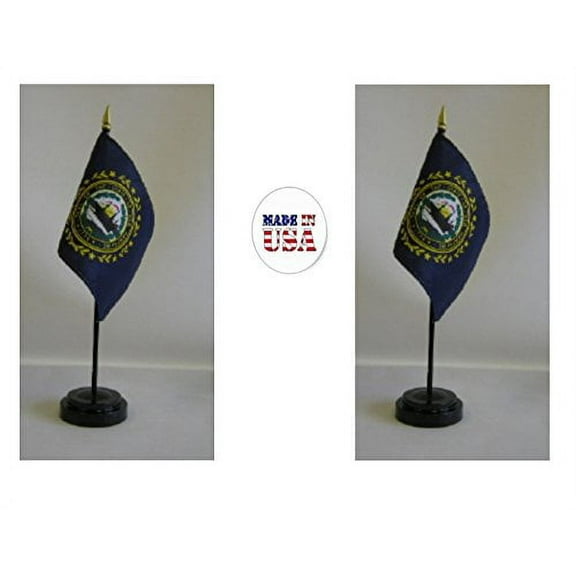 Made in the USA. 2 New Hampshire 4"x6" Miniature Desk & Table Flags Includes 2 Flag Stands & 2 New Hampshire State Small Mini Stick Flags