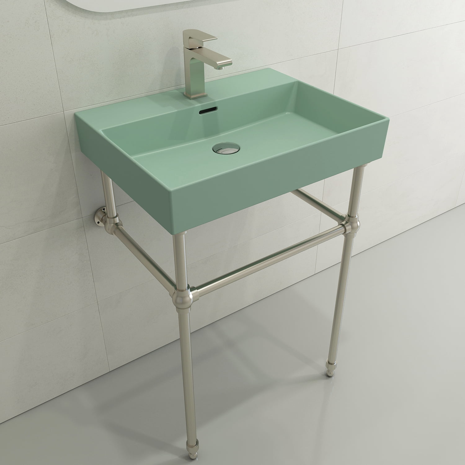 BOCCHI 1376-033-0126 Milano Sink Fireclay 24" 1-Hole + Overflow Matte Mint Green