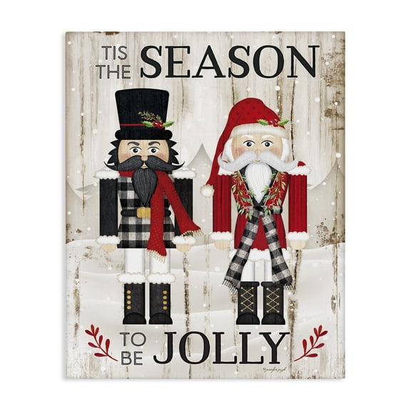 Stupell Industries Rustic Lodge Tis the Season Be Jolly Phrase Rustic Nutcrackers Canvas Art, 24 x 30, by Jennifer Pugh