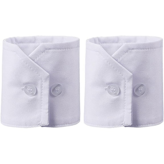 1 Pair 9.45 Inch White Detachable Shirt Wrist Cuffs Adjustable False Hand Sleeves With White Resin Buttons Soft Polyester Cotton Cuff