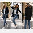 thumbnail image 5 of Women's Denim Patchwork Knit Blazer Jackets Notched Lapel Long Sleeve Button Casual Long Coat Black L, 5 of 7