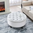 thumbnail image 3 of Nathaniel Home, 30" Round Storage Ottoman Footstool with Removable Lid, Button Tufted Ottoman Coffee Table with Legs, Large Ottoman with Storage for Bedroom, White, 3 of 7