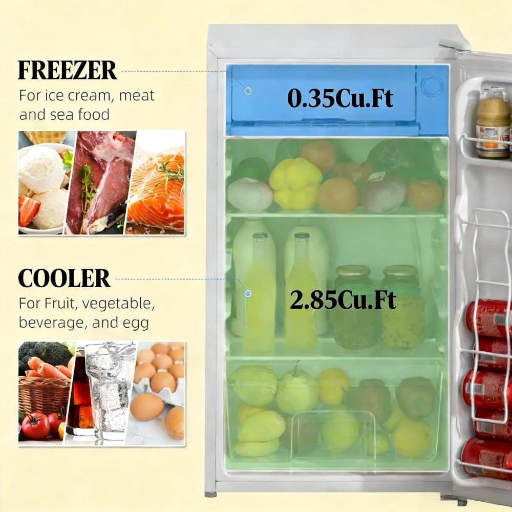 Portable Mini Fridge with Freezer, 3.2 Cu.Ft Compact Refrigerator with Mechanical Thermostat, Adjustable Shelves & Reversible Door for Bedroom, Dorm, Office