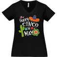 thumbnail image 3 of Inktastic Happy Cinco De Mayo Sombrero, Cactus, Flowers Women's Plus Size V-Neck T-Shirt, 3 of 5