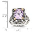 thumbnail image 4 of 14K Two-Tone Gold Ring Band Gemstone Yellow Rose de France, Amethyst Cushion Purple, 4 of 6