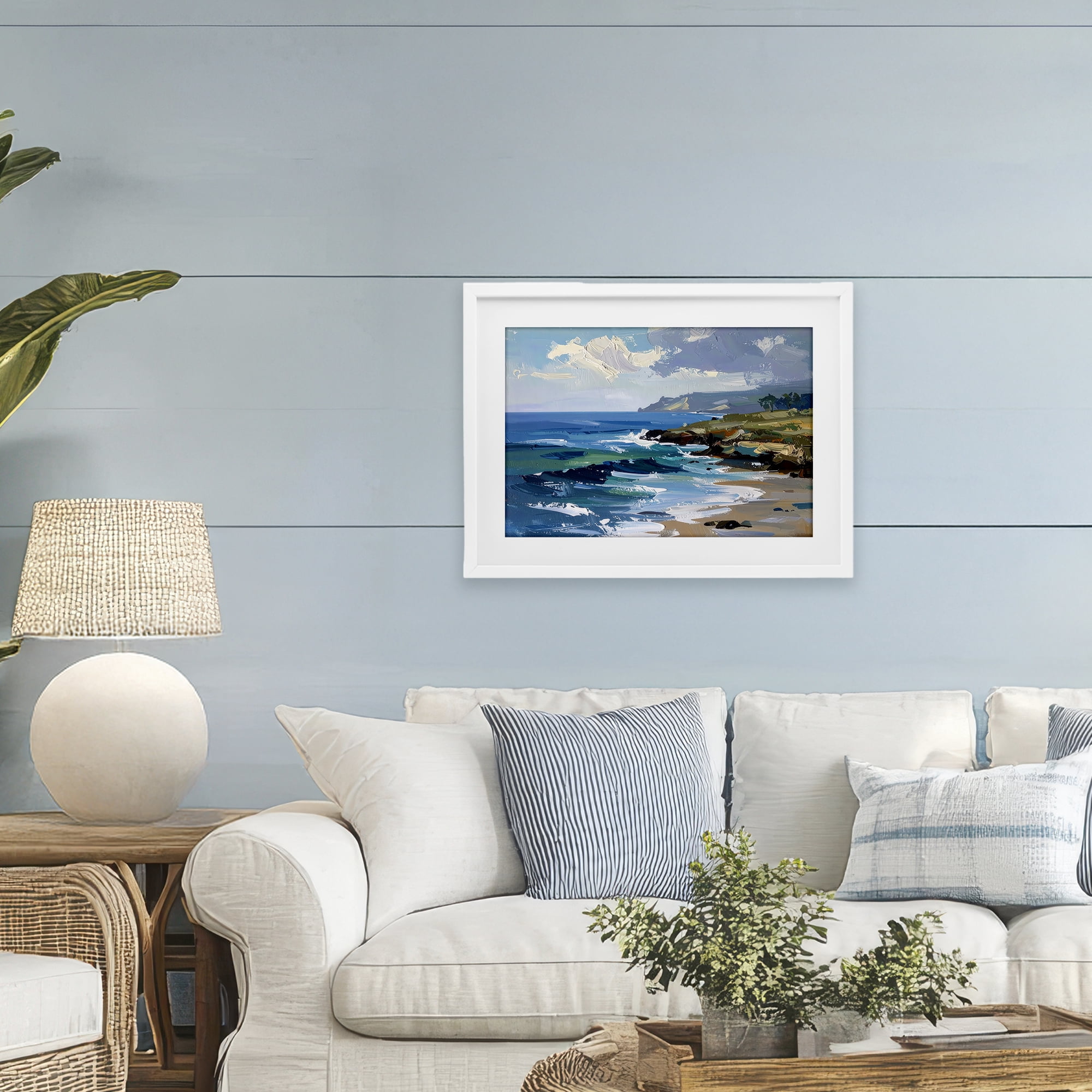 Stupell Industries Sky To Sea Impression White Framed Print Under Glass, design by Alonza Saunders