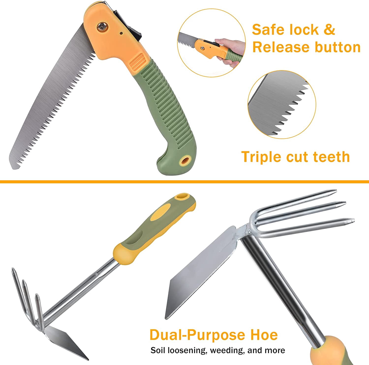 Wisakey Garden Tool Set 9-Pcs, Stainless Steel Heavy Duty Gardening Kit with Tool Bag - Ideal White Elephant & Practical Gift for Adults, Men & Women.