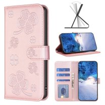 ELEHOLD Wallet Case for Samsung Galaxy S22 Folio Card Holders Case with Premium Leather Embossed Pattern Adjustable Stand Function Magnetic Clasp Shockproof Full Protective Purse Case,pink