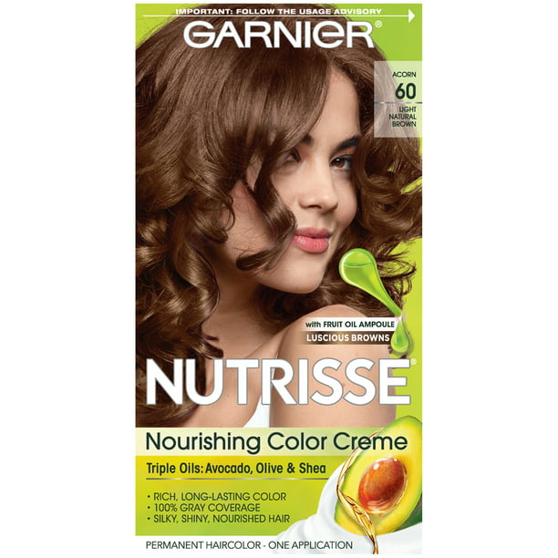Garnier Nutrisse Nourishing Hair Color Creme, 60 Light Natural Brown  (Acorn), 1 Kit 