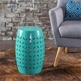 thumbnail image 3 of Pemberly Row Modern Lace Cut Iron Side Table in Teal Blue Finish, 3 of 13