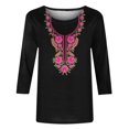 thumbnail image 4 of Penkiiy Women’s Mexican Embroidered Tops for Women Boho Blouse for Women Summer 3/4 Sleeve Floral Hippie Shirts Tunics,Vintage Floral Tunic Shirts, Flowers Embroidery Blouses 3XL Black, 4 of 5
