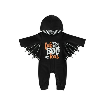 

Licupiee Infant Boy Hooded Romper Halloween Letter Spider Web Bat Shape Casual Style Clothing Casual