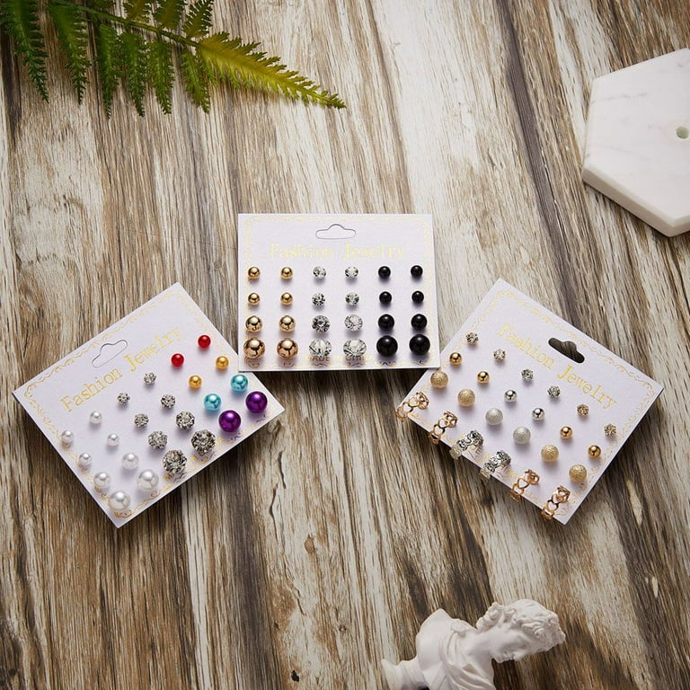 With Card Mini Imulated Pearl Star Love Heart Balls Stud Earrings