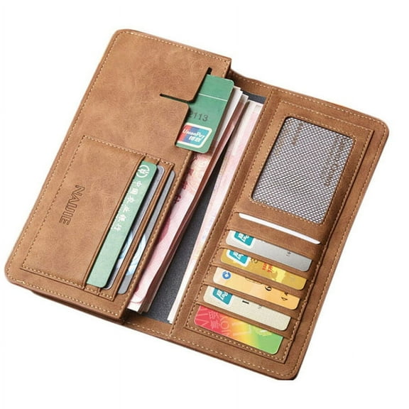 Men's Bifold Leather Breast Pocket Card Holder Suit Purse Long Wallet Checkbook