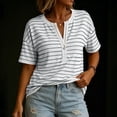 thumbnail image 6 of Shirts for Women Summer Striped V-Neck Button Loose Casual Short Sleeve Tee, 6 of 7