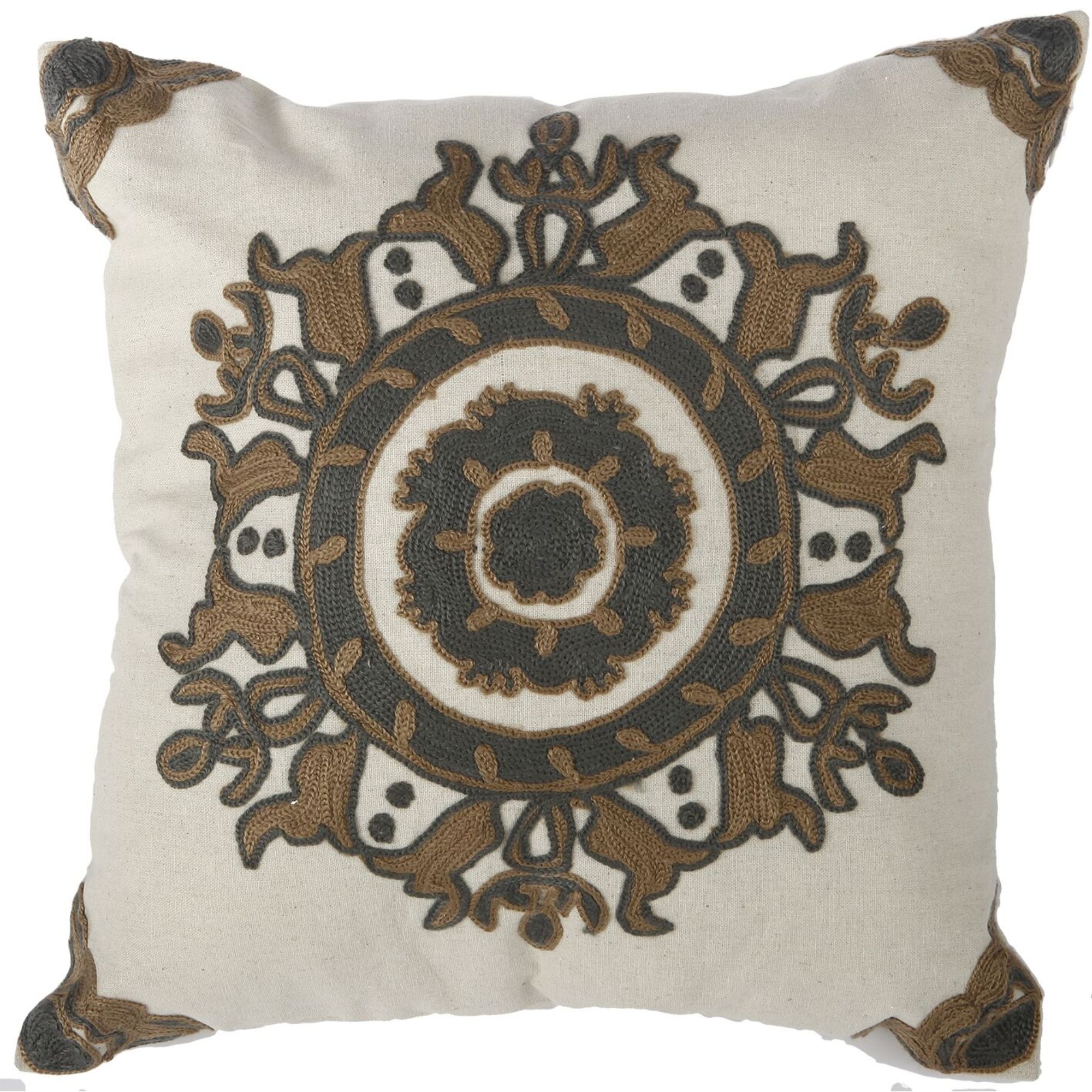 18" Brown and Ivory Geometric Embroidered Square Throw Pillow Walmart