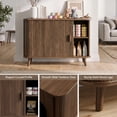 thumbnail image 6 of Easoger Cat Litter Cabinet Enclosure with Sliding Doors, Wooden Cat Furniture Cabinet with 2 Storage Shelves & Top Table, Kitty-Friendly Round Entry, Hide Messy,Walnut, 6 of 9