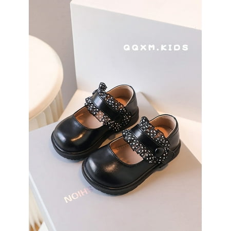 

Woobling Children Mary Jane Magic Tape Flats Comfort Princess Shoe Daily Sandals Non-slip Casual Shoes Ankle Strap Cute Black 9C