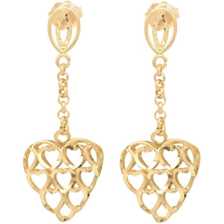 10K Yellow Gold Heart Drop Earrings