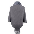 thumbnail image 3 of Xfvqtps Women Cape Faux Fur Collar Cloak Crochet Fringed Hem Solid Color Loose Windproof Coldproof Warm Winter Long Coat Gray, 3 of 5