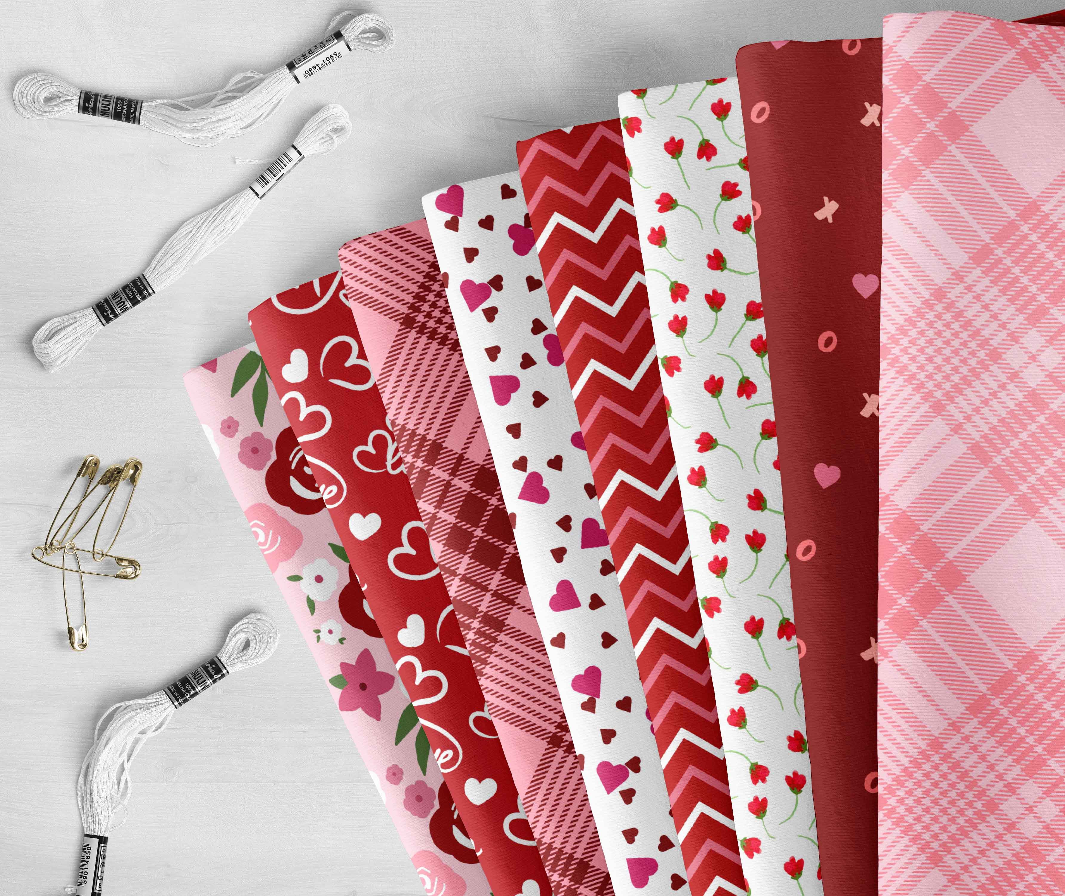 Soimoi 8 Pc Fat Quarter Bundle,ValentinePrint 18"x 22"DIY Patchwork-100% CottonPre-Cut Quilting Fabric Red & Pink