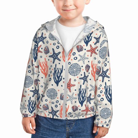 

Vsdgher Starfish Shell Kids Sun Protection Hoodie with Zip Rash Guard Tops Children s Long Sleeve Sun Protection Clothing -