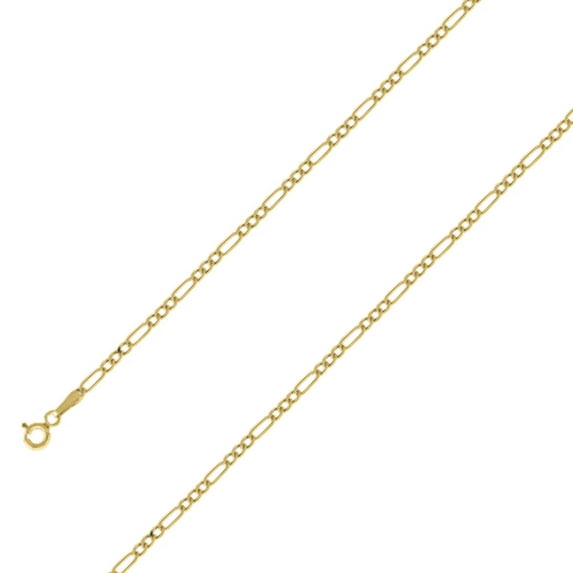 10k Solid Yellow Gold Hollow Figaro Chain Necklace for Men and Women 2.3 mm - Size 8 Inches