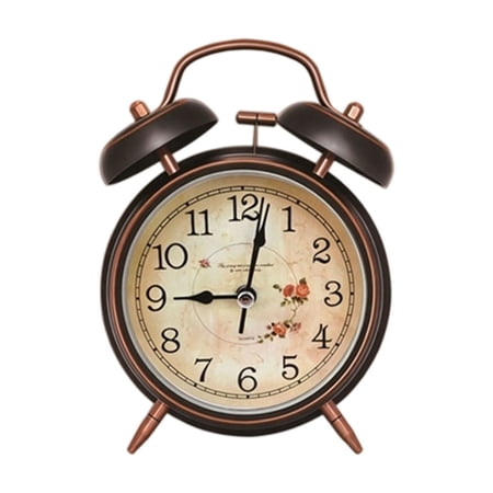 LWVITH Vintage Double Bell Alarm Clock, Metal Desk Clock with Loud Chime, Retro Distressed Timepiece for Heavy Sleepers Bedroom Office, Antique Copper Accent Home Decor, Father's Day Gift