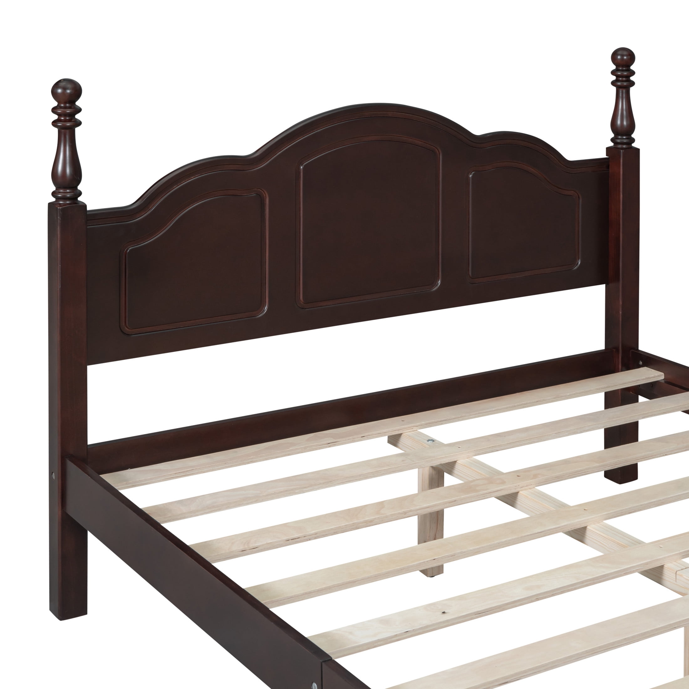 Noble House Full Size Wood Platform Bed Frame,Retro Style Platform Bed with Wooden Slat Support,Dark Walnut