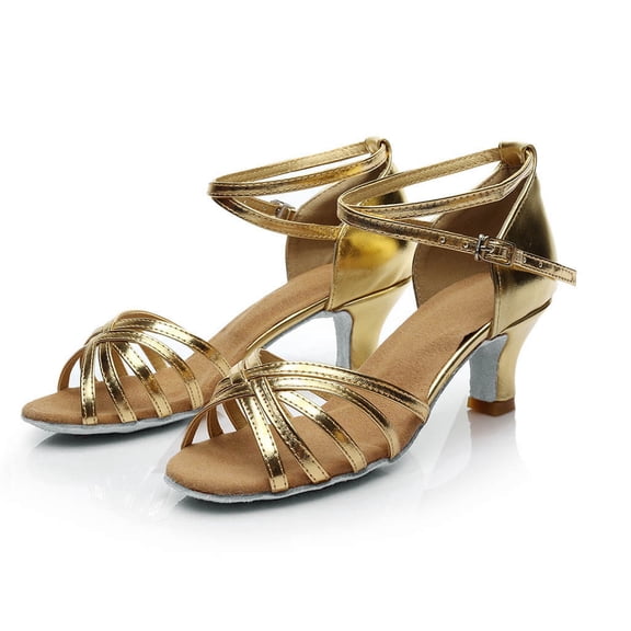 Heels for Women Peep Toe Crooss Strappy Sandals Latin Practice Performance Dance Shoes Prom Party Dress Shoes Gold Size 6