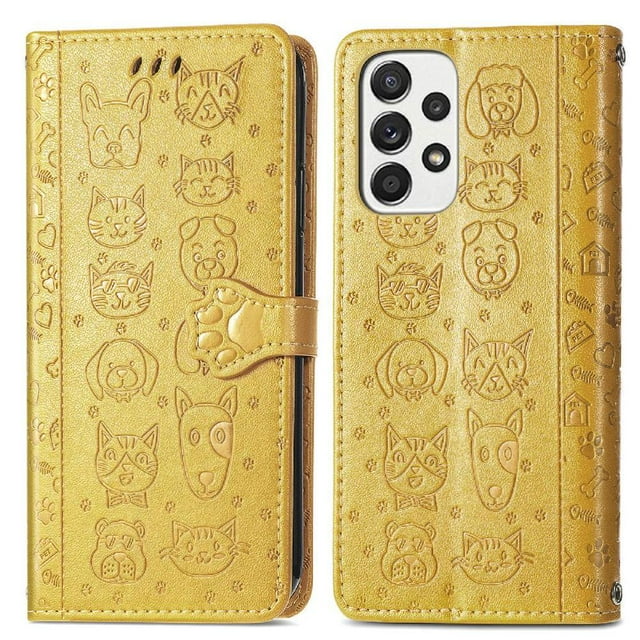 Funda Cartera FOXDOCK para Samsung Galaxy A53 5G , Flip PU con Relieve de Gatos y Perros, Tarjetero y Soporte