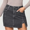 thumbnail image 3 of TaTaai Women's Denim Mini Skirt with Button Front, Side Slit, and Classic Casual Style for Summer Gift, 3 of 7
