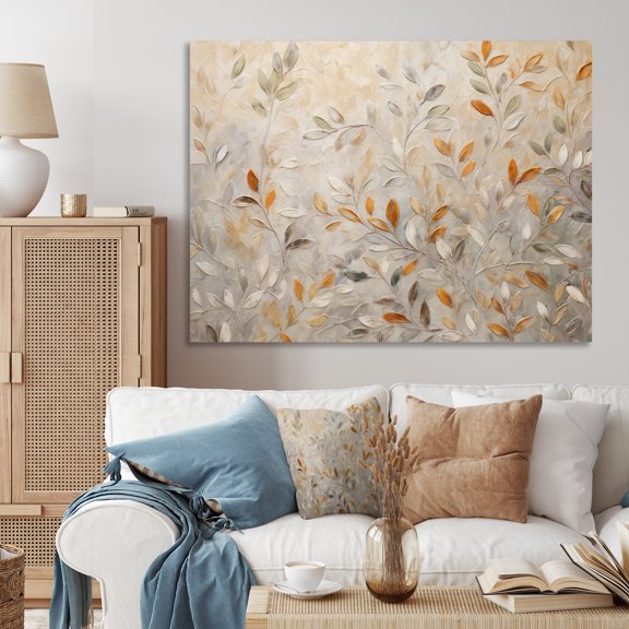 Designart "Beige Botanical Expressions I" Abstract Botanicals Canvas Print