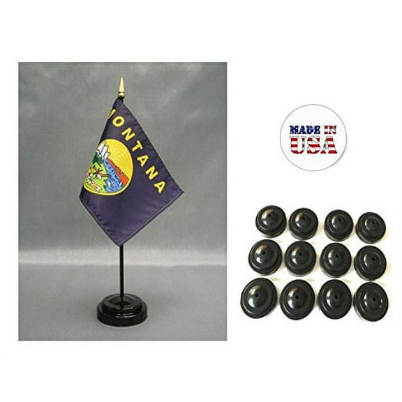 Box of 12 Montana 4"x6" Miniature Desk & Table Flags Includes 12 Flag Stands & 12 Montana State Small Mini Stick Flags