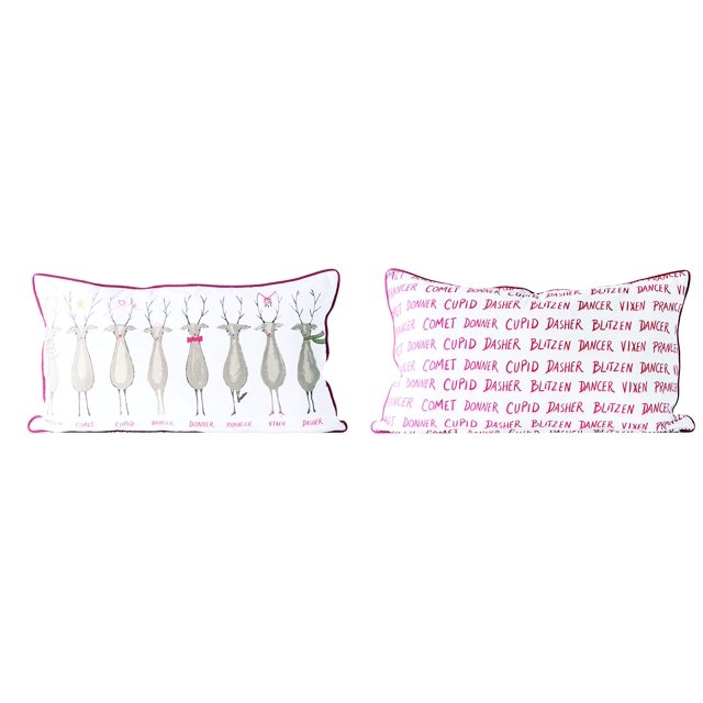 Creative Co-Op Rectangle Santa's Reindeer Cotton Red Piping Pillows, Multicolored