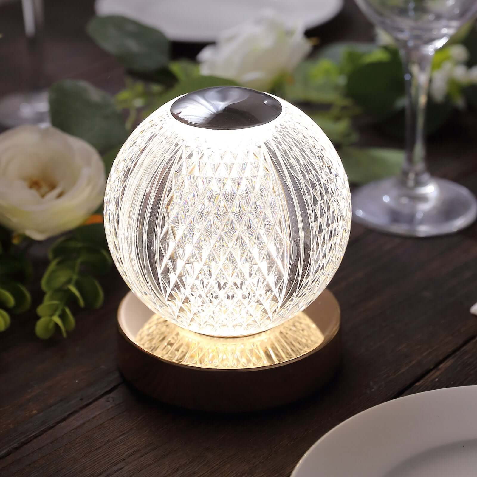 Efavormart 5" Diamond Cut Crystal Ball Dimmable LED Table Lamp With Touch Control, Cordless Rechargeable Decorative Night Light