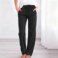 thumbnail image 2 of Women's Elastic Waist Drawstring Pants Lightweight Straight Leg Casual Trousers Summer Loose Versatile Long Pants with Pockets, 2 of 9