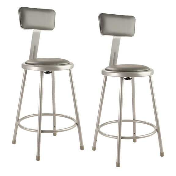 (Pack of 2) NPS® 24" Heavy Duty Vinyl Padded Steel Stool With Backrest, Grey
