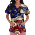 thumbnail image 3 of 250th Anniversary USA Scrub Tops Women American Flag Print Stretch V Neck Scrubs 4th of July Nurse Working Uniforms with Pockets, 3 of 4