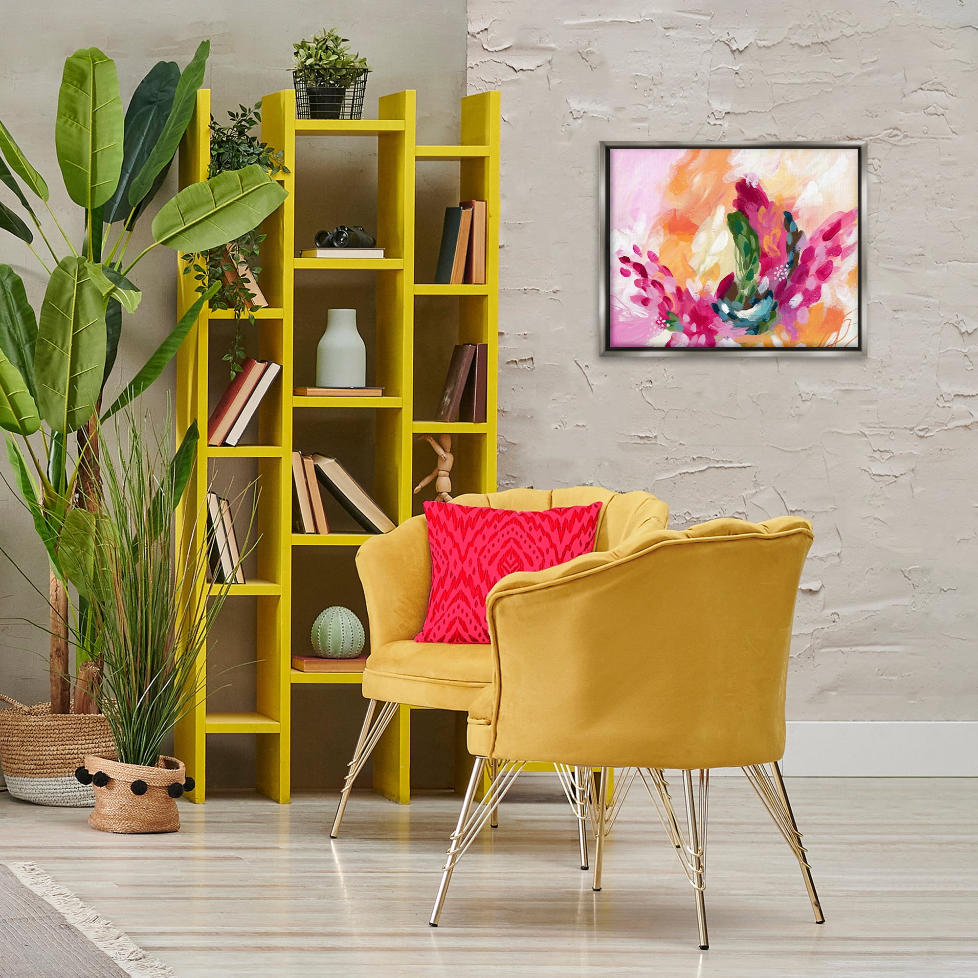 Stupell Industries Tropical Punch Abstraction Abstract Painting Gray Floater Framed Canvas Art Print Wall Art, 21 x 17