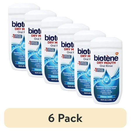 (6 pack) Biotene Fresh Mint Moisturizing Oral Rinse Mouthwash, Alcohol-Free, for Dry Mouth, 33.8 ounce