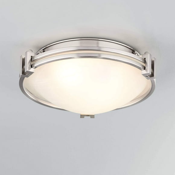 Deco Modern close to ceiling Light Flush Mount Fixture 12 34 Wide Brushed Nickel Marbleized glass Bowl Shade for Bedroom Hallway Living Room Dining Room Bathroom Kitchen - Possini Euro Design