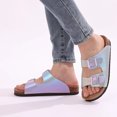 thumbnail image 2 of Sandalias planas para mujer, pantuflas con plantilla de corcho, sandalias de verano de moda con hebilla ajustable, sandalias antideslizantes de corcho para el hogar, 2 of 6