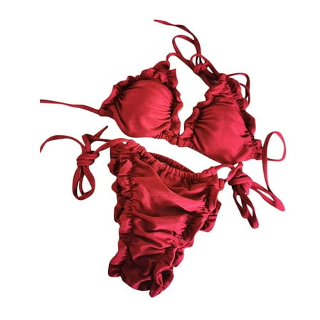 Halter Swimsuits for Women Sexy Brazilian Swimwear Bikini 2 Piece Spaghetti Strap Top Thong Swimsuit Solid Bathing Suit