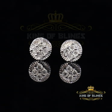 King of Bling's 0.05ct Diamond Sterling Silver White For Men's & Women's Stud Round Earrings