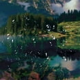 thumbnail image 5 of Chilfamy  Landscape Stall Shower Curtain, Summer Sunrise on Vorderer Gosausee Lake in The Austrian Alp Mountains, Fabric Bathroom Decor Set with Hooks， Pink Green White, 5 of 7