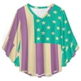 thumbnail image 4 of Purple Stripes And Stars Pattern Women's V-Neck Blouse With 3/4 Ruffled Bell Sleeves Casual Top Ladies Blouses, 4 of 7