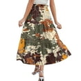 thumbnail image 3 of WTOBBY Vacation Style Floral Pleated Skirt Women's Drawstring High Waist Long Skirt Lightweight Summer Beach Skirt Tiered Flowy Boho Skirt with Elastic Waistband,Khaki 2XL, 3 of 4
