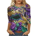 thumbnail image 2 of YOIAVAIOY Mardi Gras Shirts for Women Fancy Mask Printed 3/4 Sleeve Crewneck Tops Pullovers Blouses 2025 Carnival Outfit Multicolor XXXL, 2 of 5